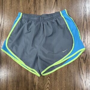Nike Dri-Fit Tempo Running Shorts Women's Small Gray Blue Neon Trim Mesh